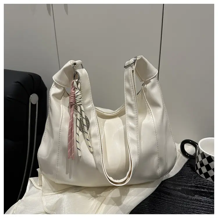 Women's Cream Shoulder Crossbody Tote Bag with Tassel — feature 21