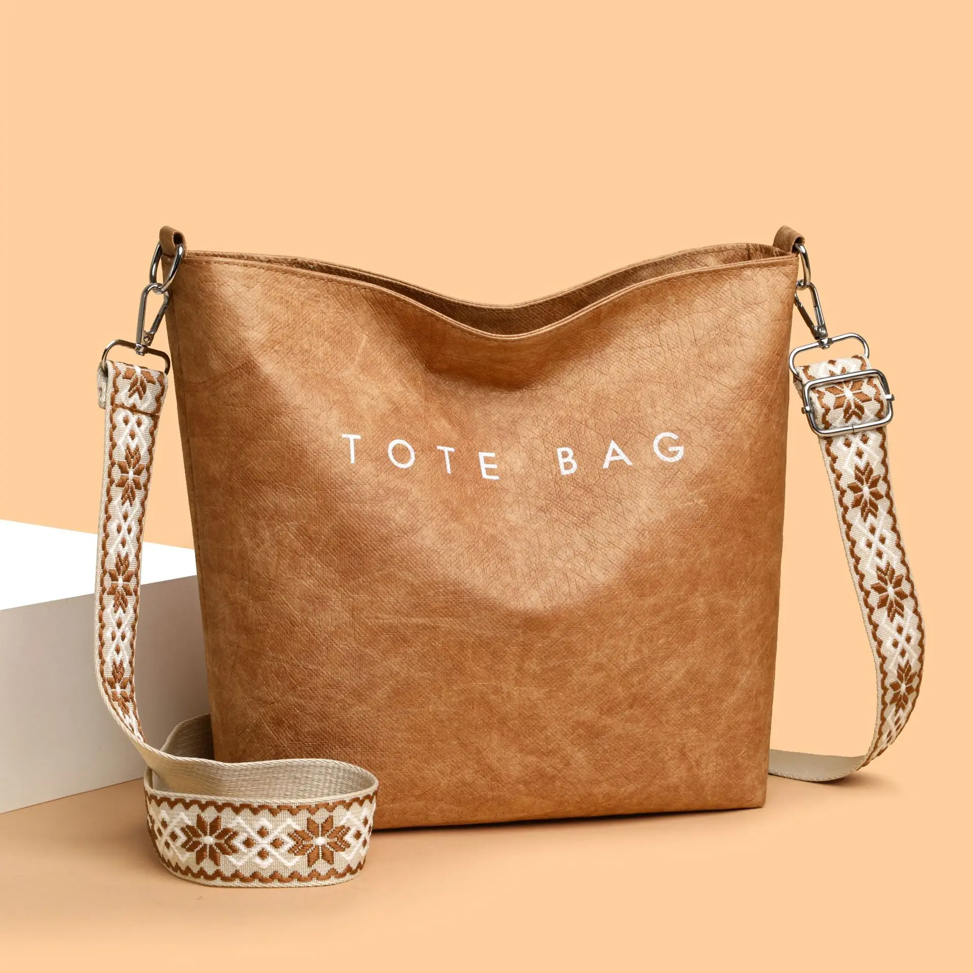 Tan Velvet Crossbody Bag Large Capacity for Women