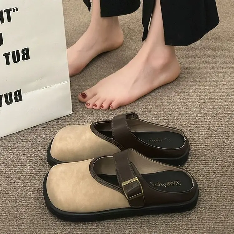 Women Brown Leather Slippers with Thick Bottom 2025 Spring - Image 4