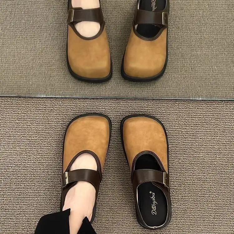 Women Brown Leather Slippers with Thick Bottom 2025 Spring - Image 6