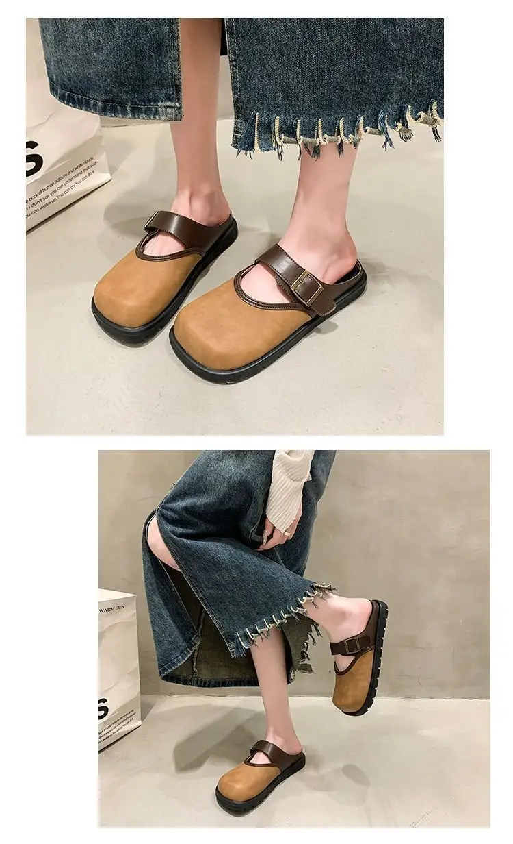Women Brown Leather Slippers with Thick Bottom 2025 Spring — feature 5