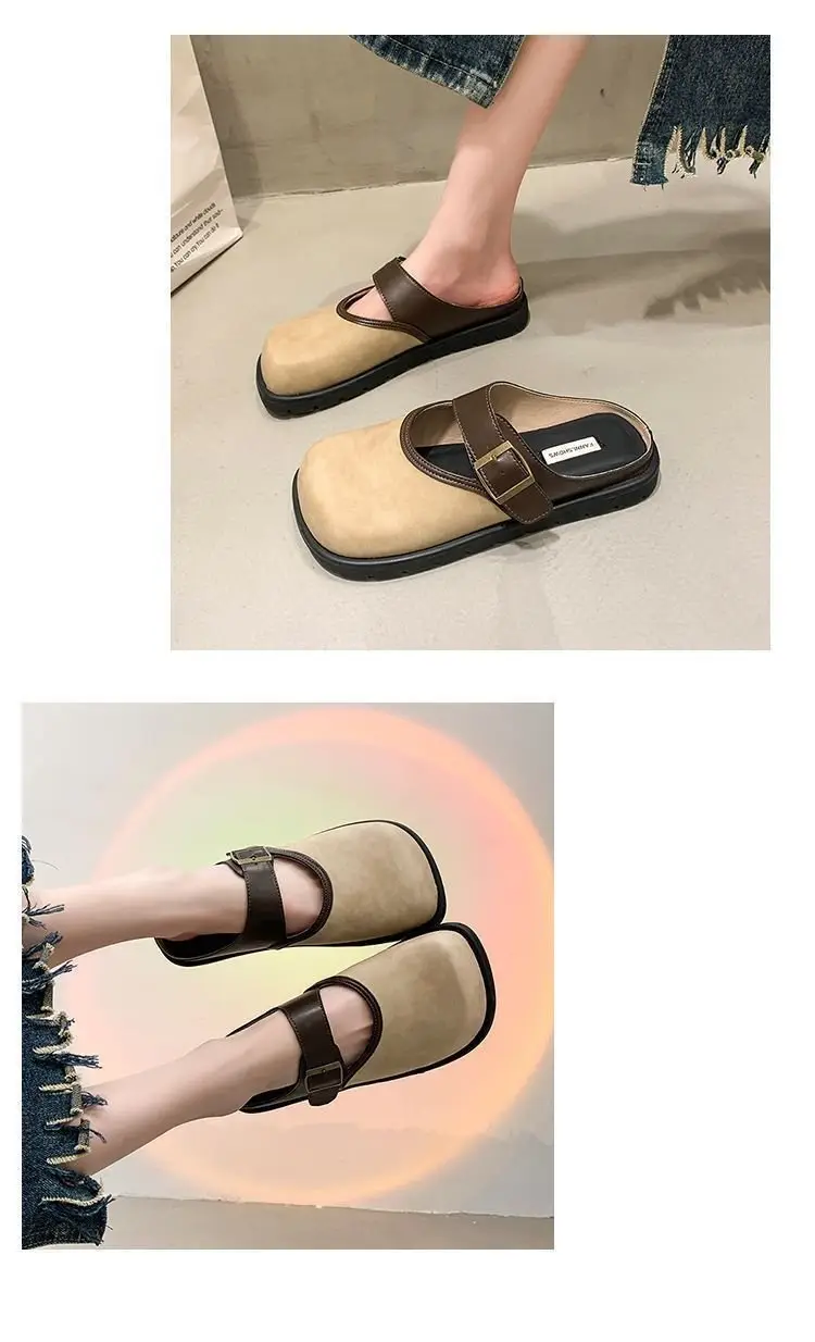 Women Brown Leather Slippers with Thick Bottom 2025 Spring — feature 8