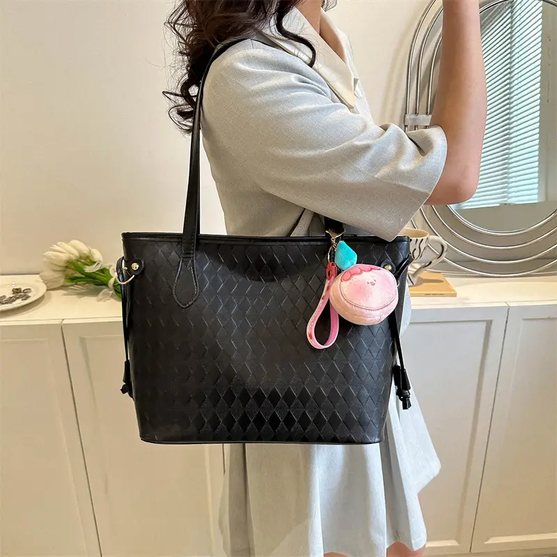 Black Quilted Shoulder Bag with Cute Charm for Women - Image 5