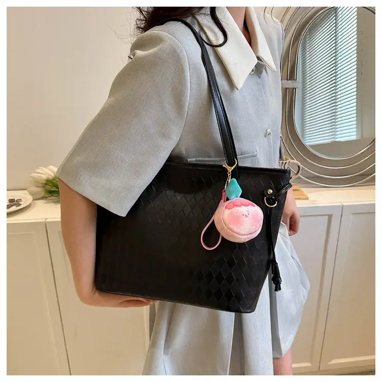 Black Quilted Shoulder Bag with Cute Charm for Women — feature 13