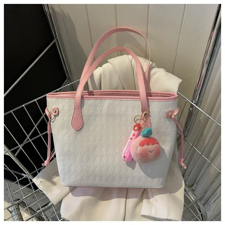 Black Quilted Shoulder Bag with Cute Charm for Women - Image 2