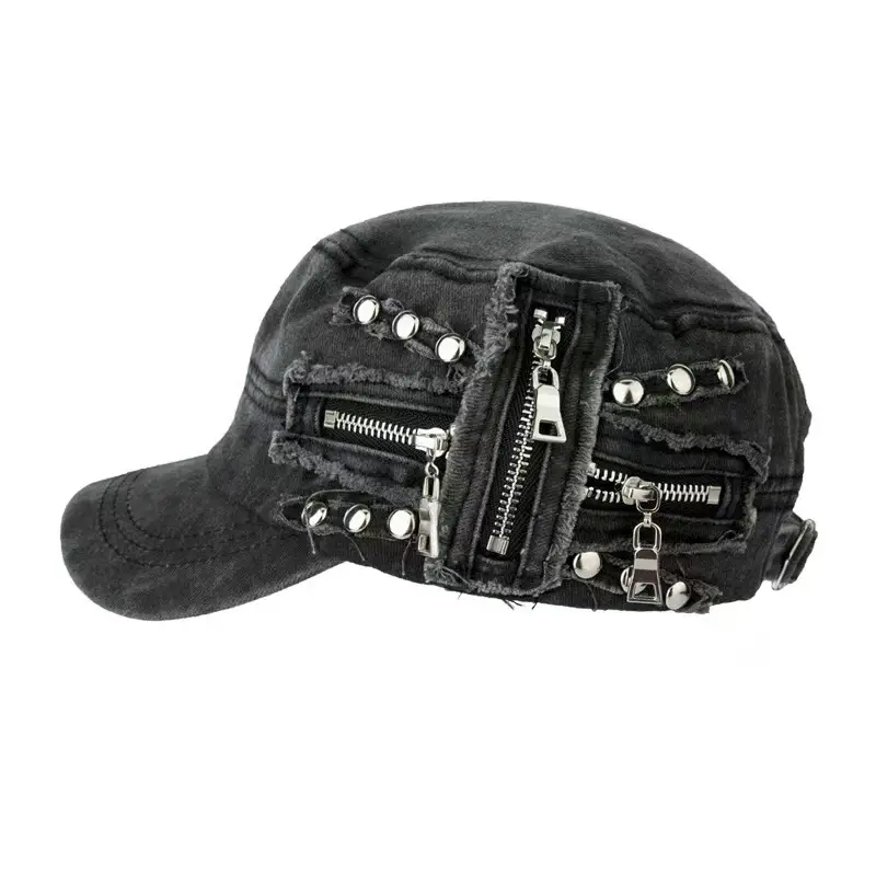 American Style Rivet Zipper Flat Cap Hat for Women - Image 8