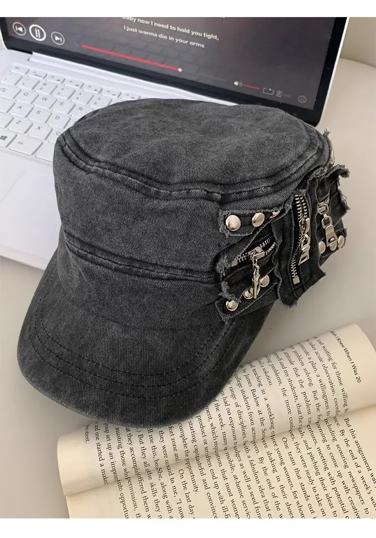 American Style Rivet Zipper Flat Cap Hat for Women — feature 10