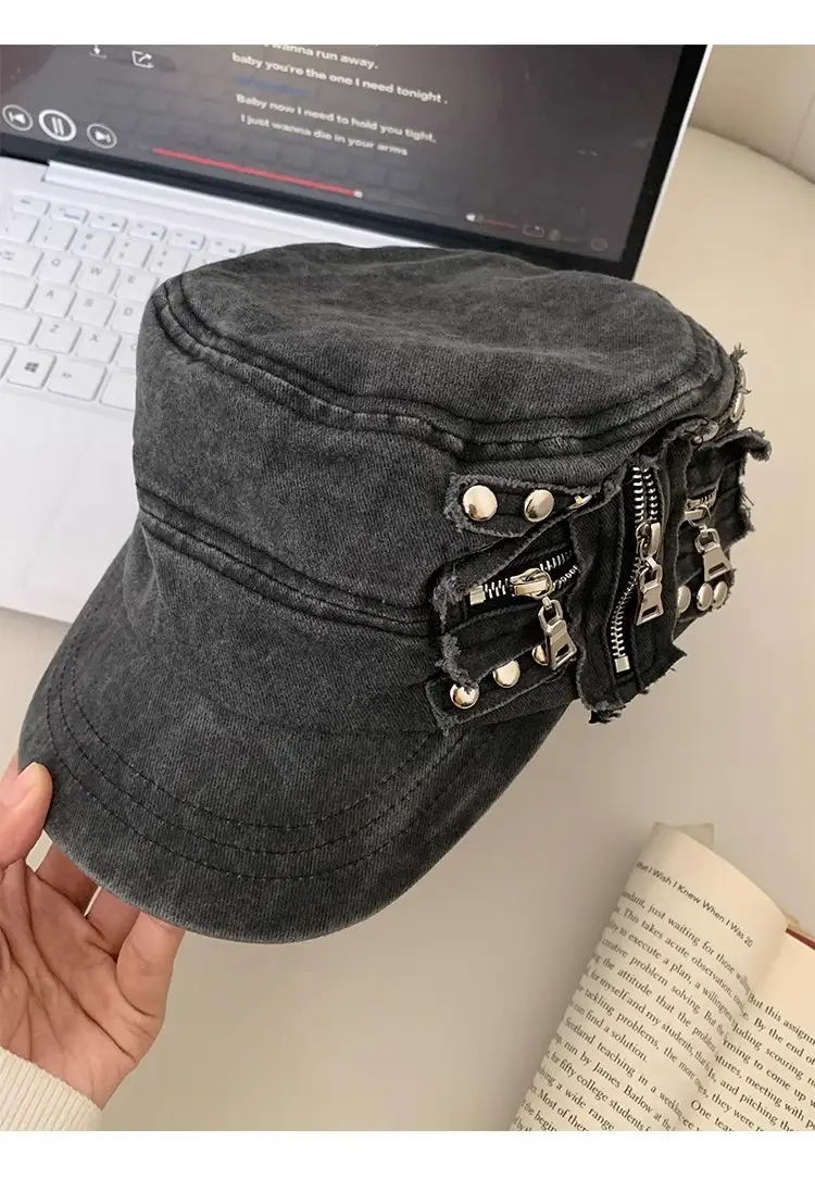American Style Rivet Zipper Flat Cap Hat for Women — feature 11