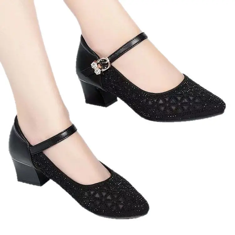 Women's White Mesh Heeled Sandals 2025 Summer