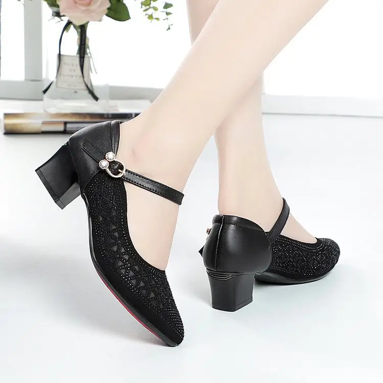 Women's White Mesh Heeled Sandals 2025 Summer — feature 7