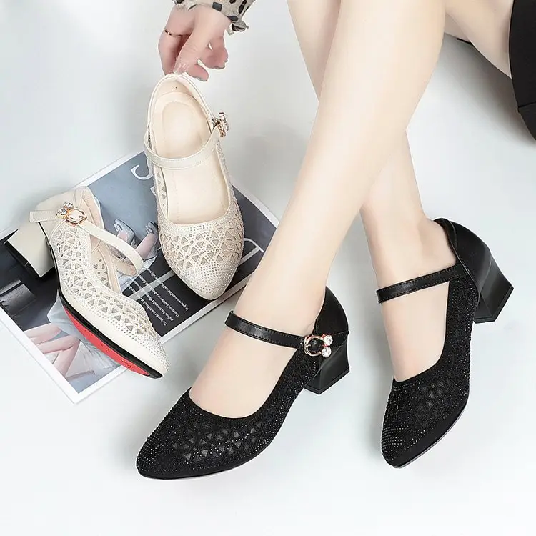 Women's White Mesh Heeled Sandals 2025 Summer — feature 9