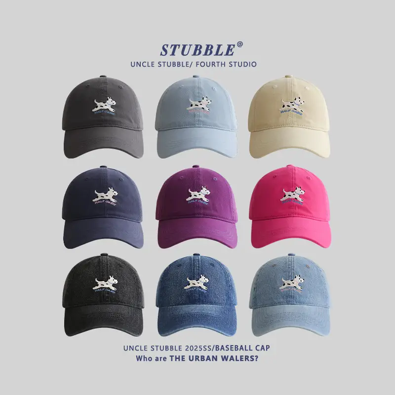 Uncle Stubble Baseball Cap Blue Black with Puppy Embroidery — feature 1