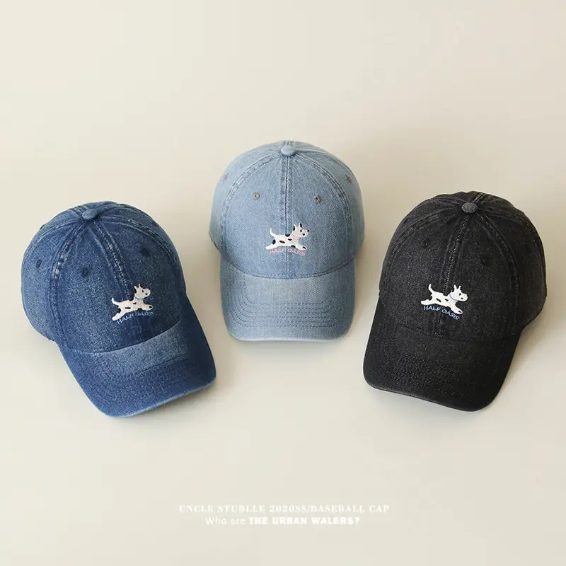 Uncle Stubble Baseball Cap Blue Black with Puppy Embroidery — feature 2