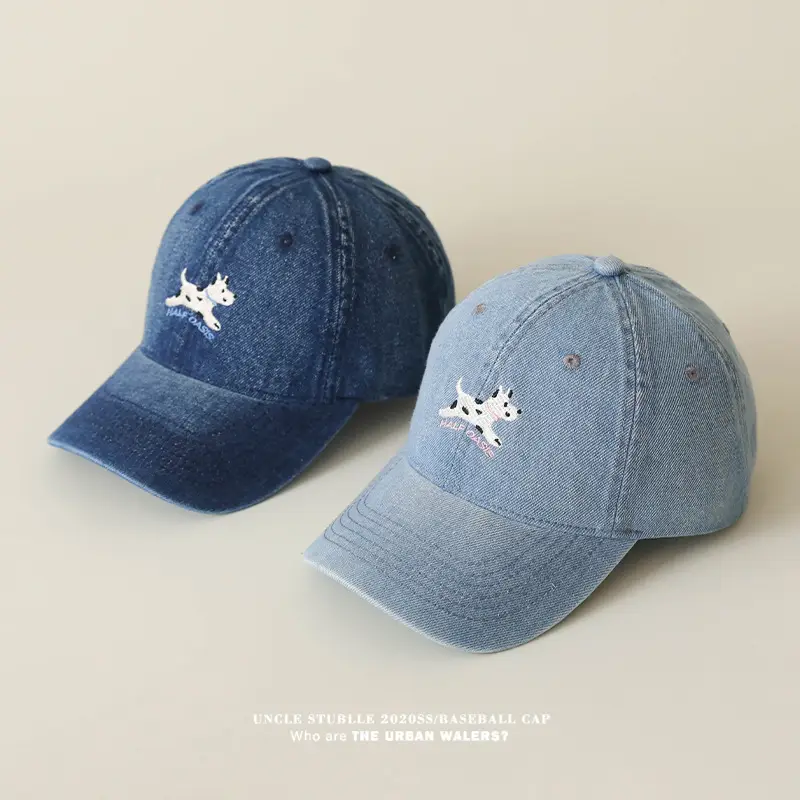 Uncle Stubble Baseball Cap Blue Black with Puppy Embroidery — feature 6