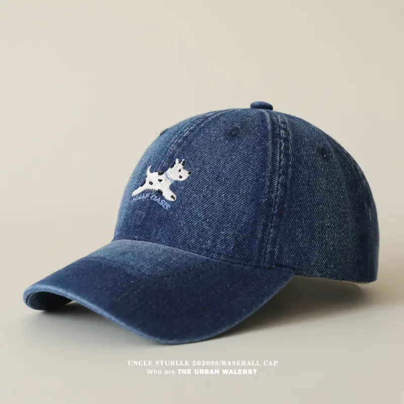 Uncle Stubble Baseball Cap Blue Black with Puppy Embroidery — feature 7