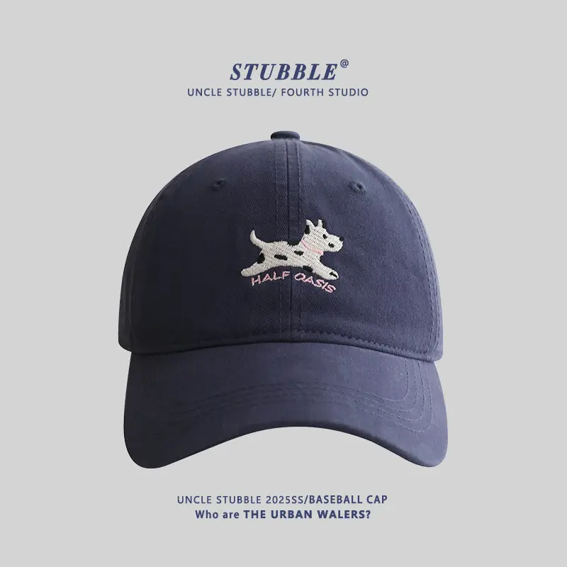 Uncle Stubble Baseball Cap Blue Black with Puppy Embroidery - Image 4