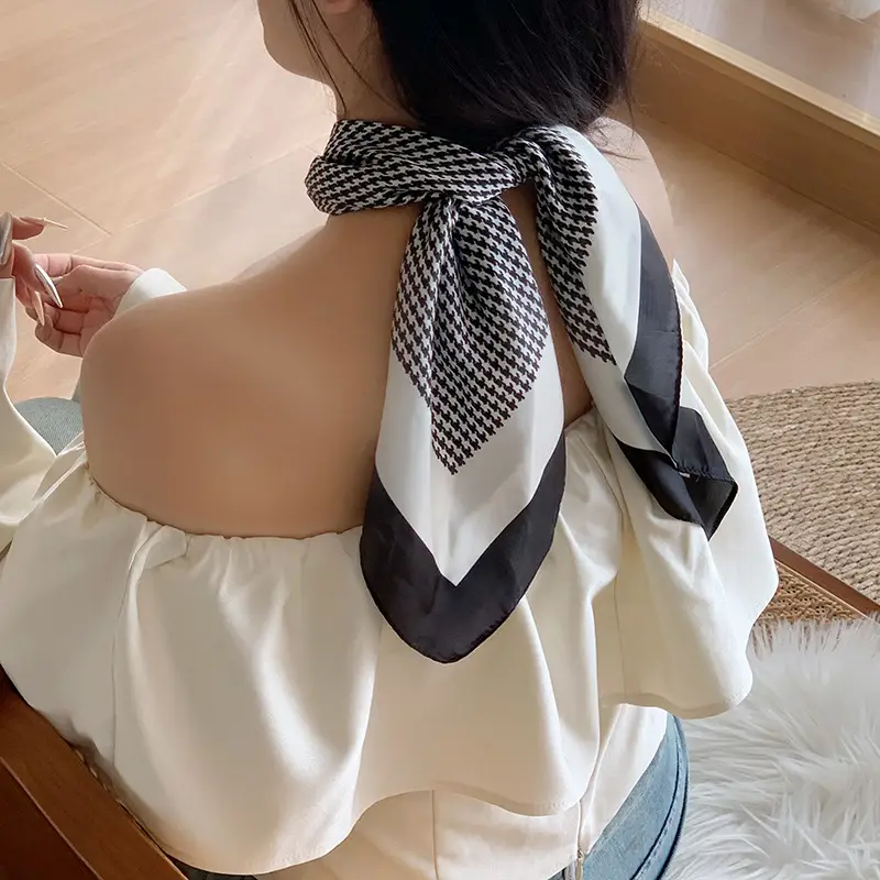 White Silk Scarf for Women Spring Summer Hair Belt - Image 15