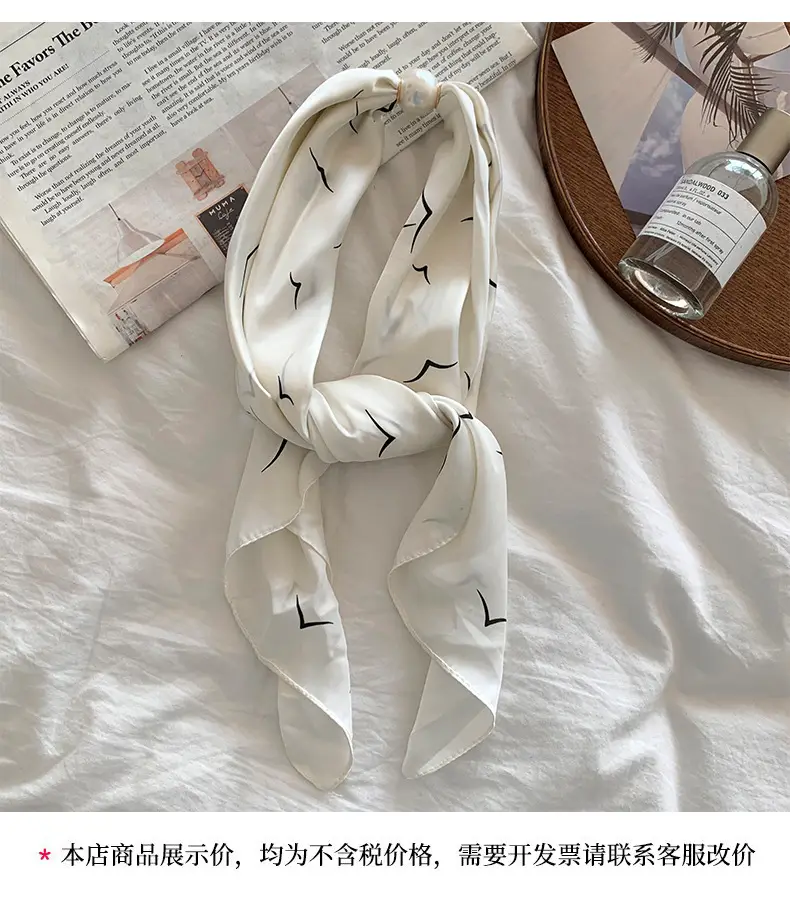 White Silk Scarf for Women Spring Summer Hair Belt — feature 14