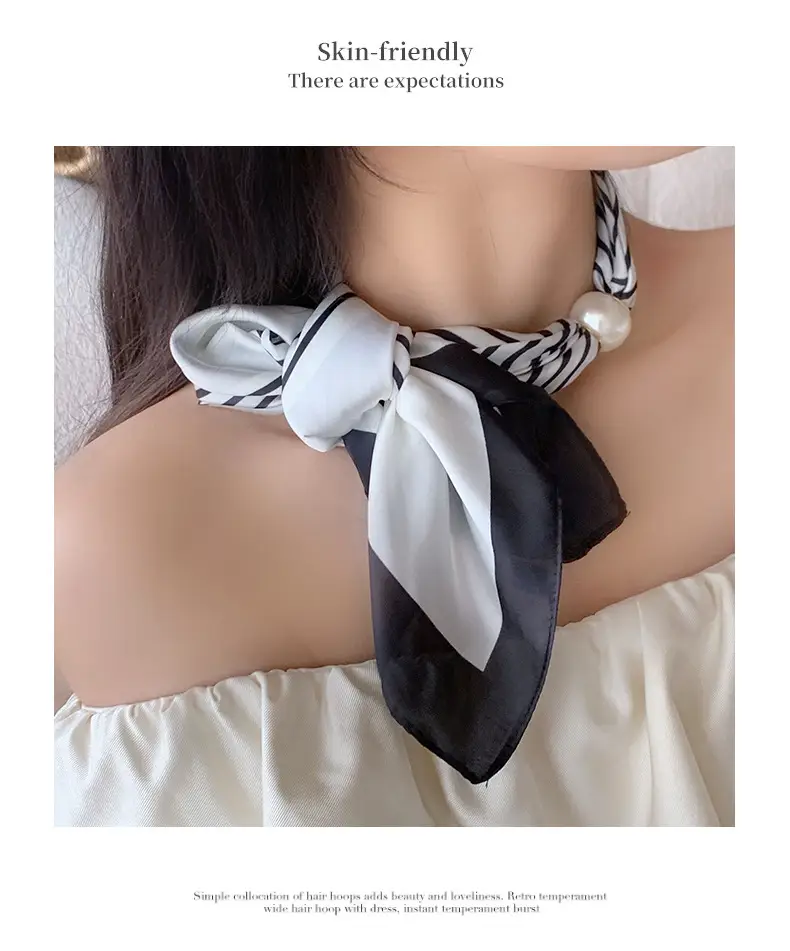 White Silk Scarf for Women Spring Summer Hair Belt — feature 6