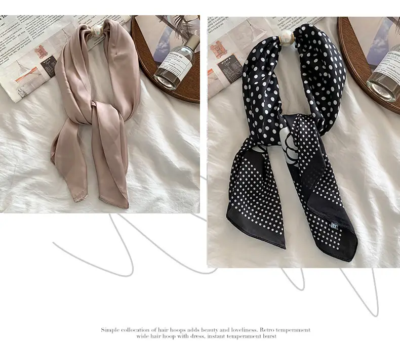 White Silk Scarf for Women Spring Summer Hair Belt — feature 8