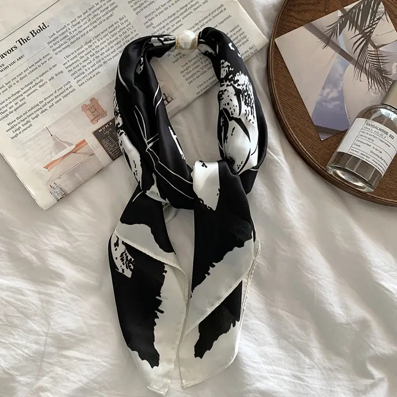 White Silk Scarf for Women Spring Summer Hair Belt - Image 9