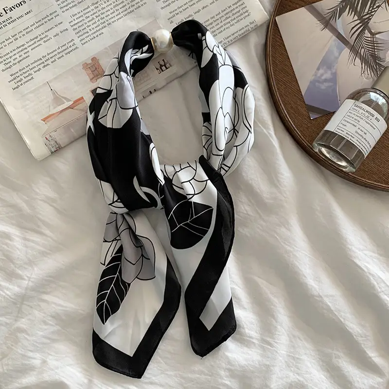 White Silk Scarf for Women Spring Summer Hair Belt - Image 10