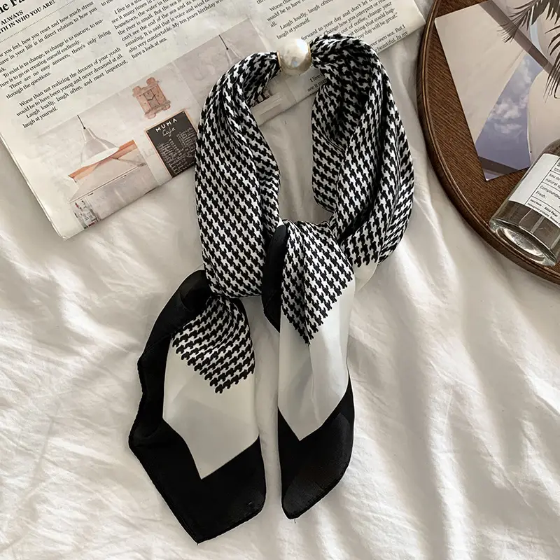 White Silk Scarf for Women Spring Summer Hair Belt - Image 11