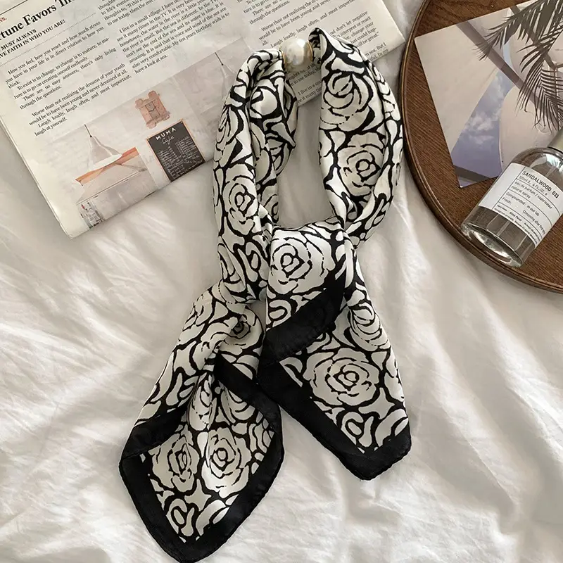 White Silk Scarf for Women Spring Summer Hair Belt - Image 12