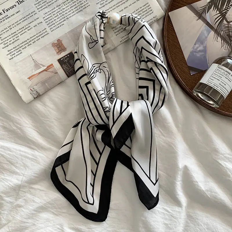 White Silk Scarf for Women Spring Summer Hair Belt - Image 13
