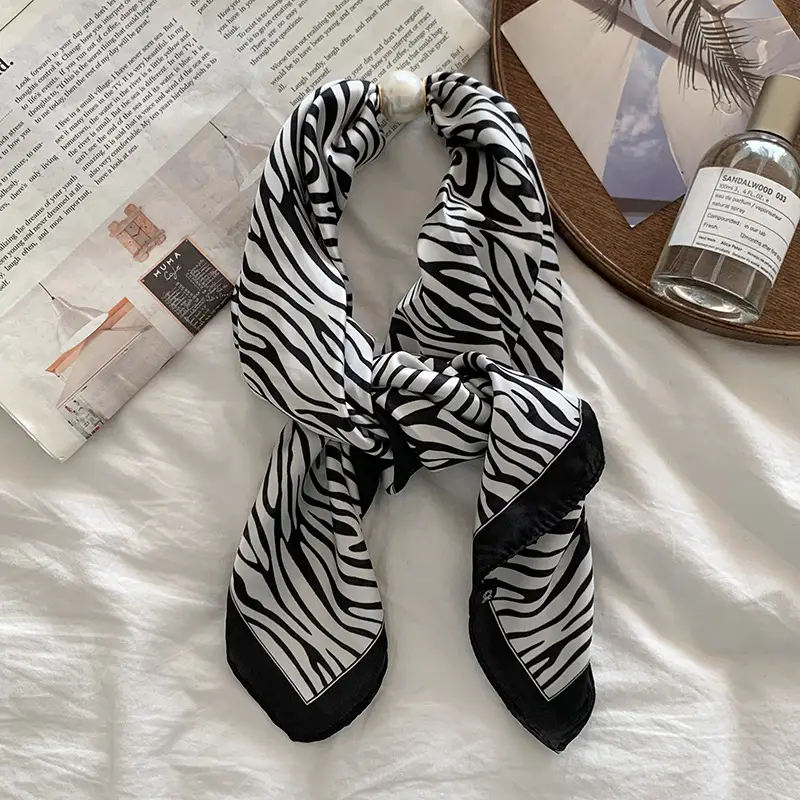 White Silk Scarf for Women Spring Summer Hair Belt - Image 2