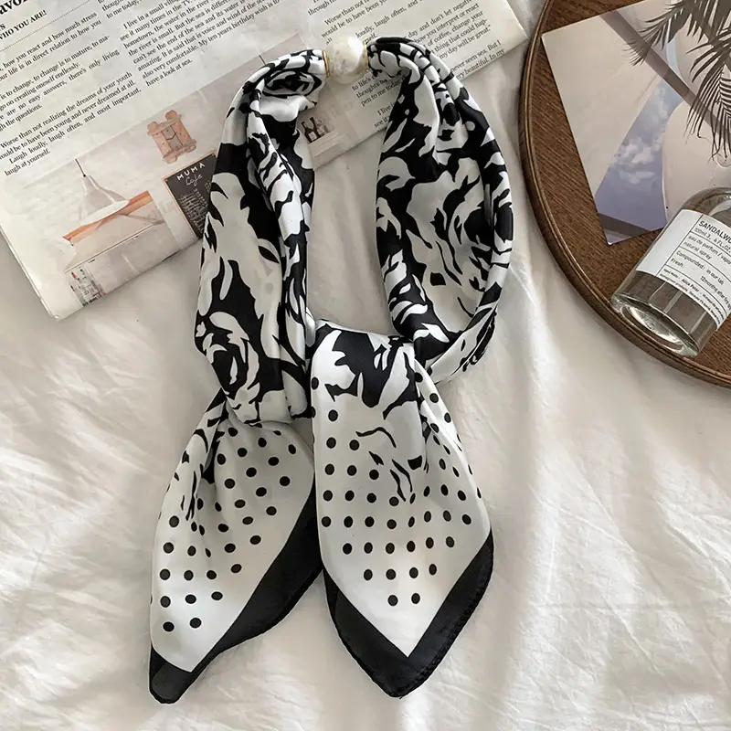White Silk Scarf for Women Spring Summer Hair Belt - Image 3