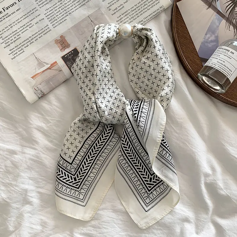 White Silk Scarf for Women Spring Summer Hair Belt - Image 4