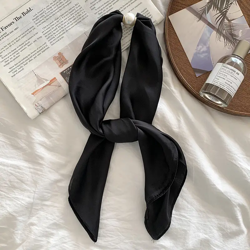 White Silk Scarf for Women Spring Summer Hair Belt - Image 6