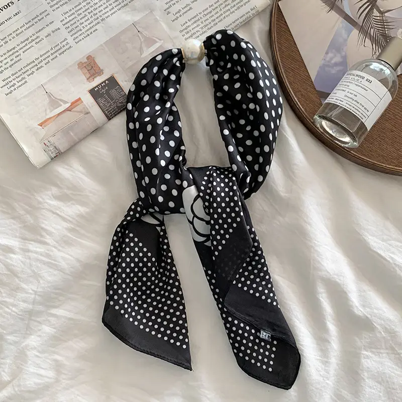 White Silk Scarf for Women Spring Summer Hair Belt - Image 7