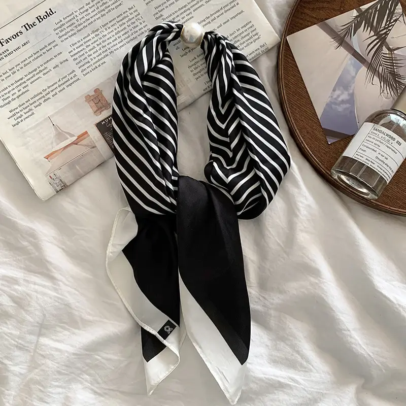 White Silk Scarf for Women Spring Summer Hair Belt - Image 8