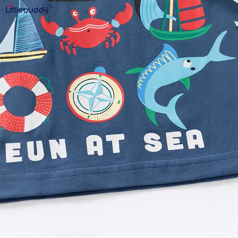 Kids Summer T-Shirt Blue Sea Print Boys 2025 - Image 5