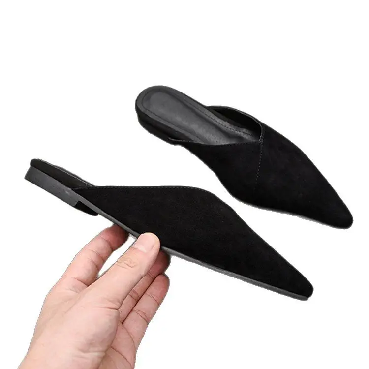 2025 New Style Half Slippers Outer Wear French Elegant Shallow Mouth Flat Outer Wear Half-Slip Western Mule Women's Shoes Pointed Toe - Image 5