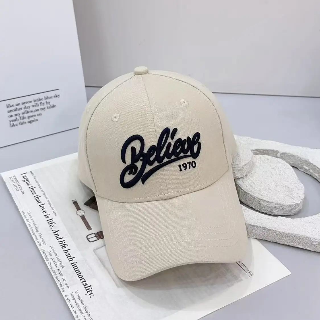 Black Embroidered Baseball Cap for Women 1970 - Image 2