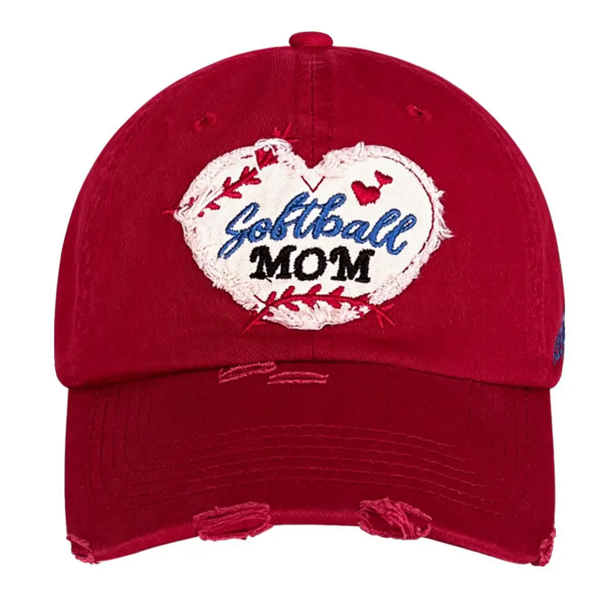 Red Korean Love Embroidered Mom Cap for Women
