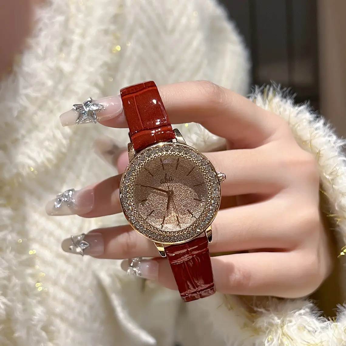 Gold Rhinestone Ladies Wrist Watch Waterproof Quartz - Image 2