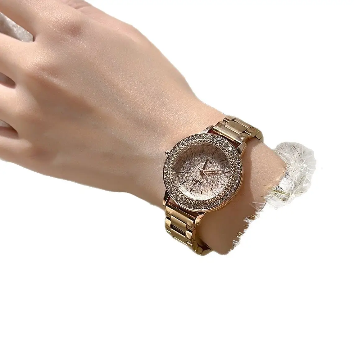 Gold Rhinestone Ladies Wrist Watch Waterproof Quartz - Image 6