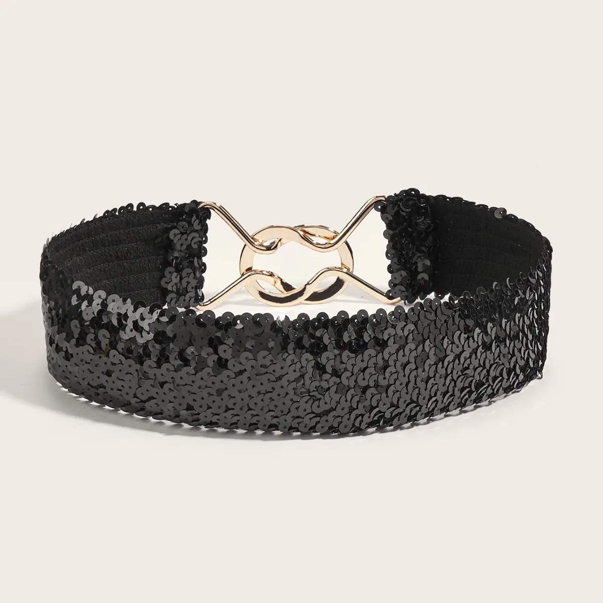 Black Embroidered Belt for Women with Gold Clasp - Image 7