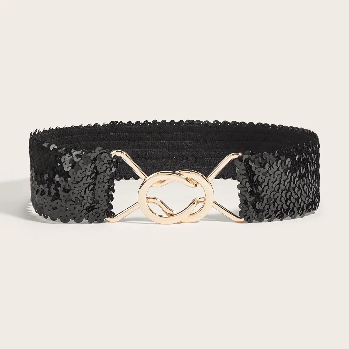 Black Embroidered Belt for Women with Gold Clasp - Image 8