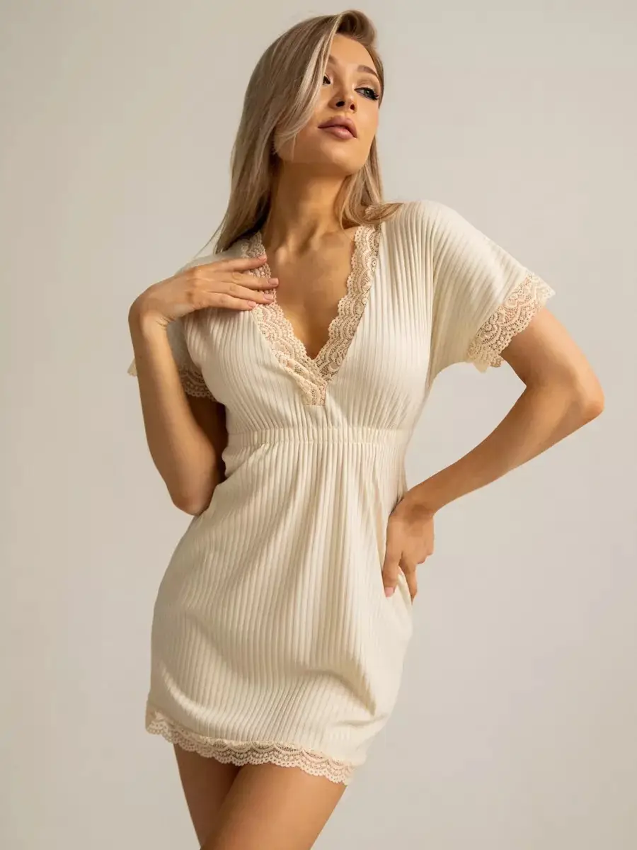 Black Lace Short Sleeve Pajama for Women - Image 7