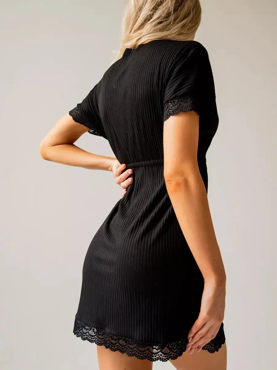 Black Lace Short Sleeve Pajama for Women — feature 14