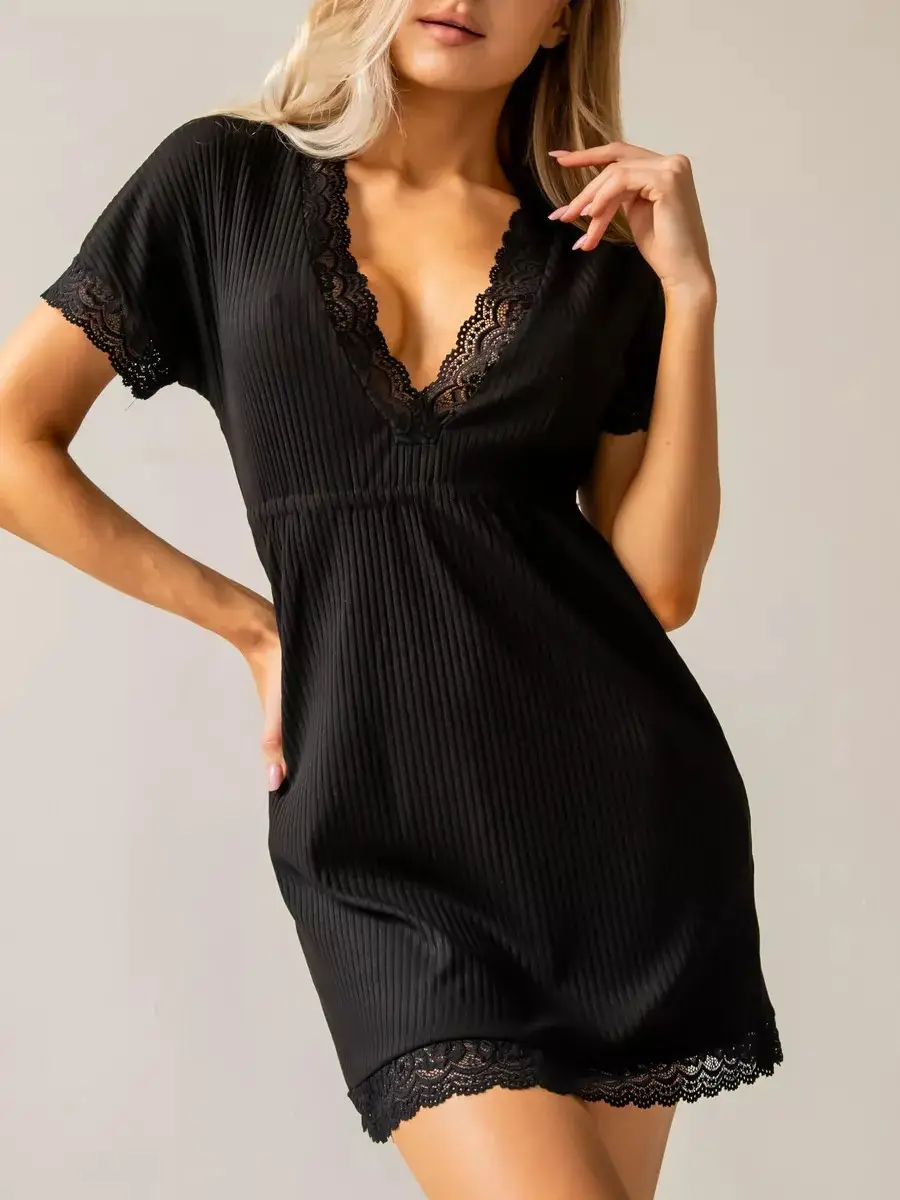 Black Lace Short Sleeve Pajama for Women — feature 18