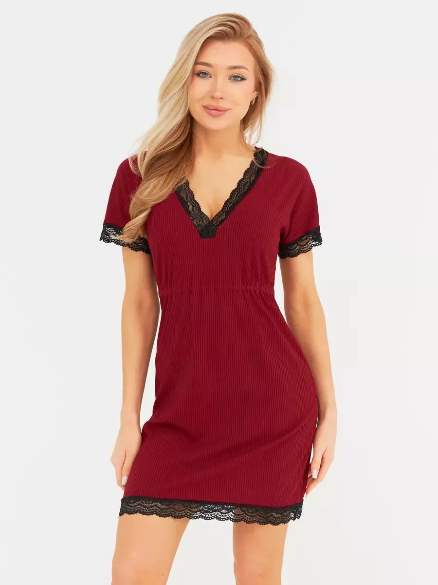Black Lace Short Sleeve Pajama for Women - Image 3