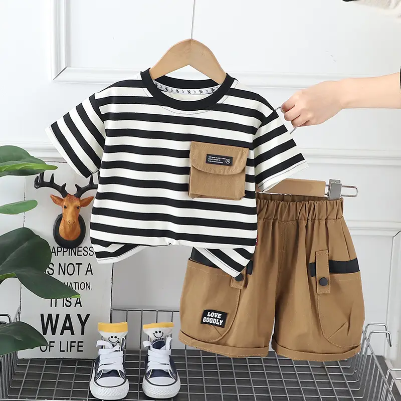 Boys Striped T-Shirt Shorts 2Pc Set Small Medium