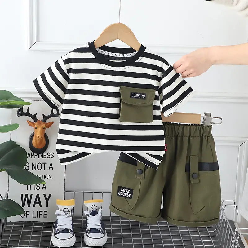Boys Striped T-Shirt Shorts 2Pc Set Small Medium