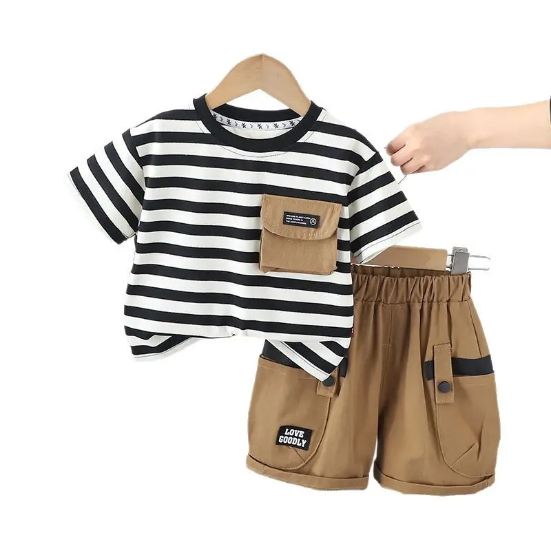 Boys Striped T-Shirt Shorts 2Pc Set Small Medium